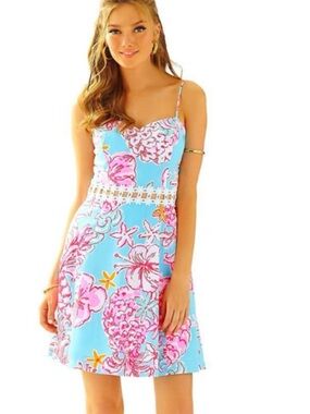 Lilly Pulitzer Lenore Lolita Dress in Sunglow Breakwater Blue SIZE 8